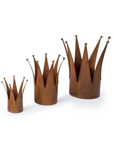 Antiqued Rusted Crown Planters, Set of 3 - EMPORIUM WORTHING