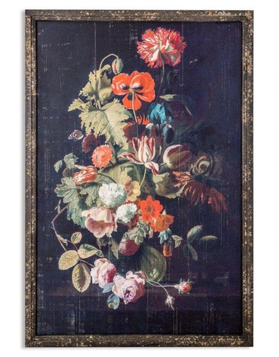 Large Vintage Dutch Style Antiqued Boho Floral Wall Print - EMPORIUM WORTHING