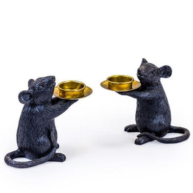 Pair of Black Mouse Candle Holders PAIR OF BLACK MOUSE CANDLE HOLDERS - EMPORIUM WORTHING