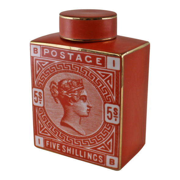 Postage Stamp Decorative Ginger Jar, Red
