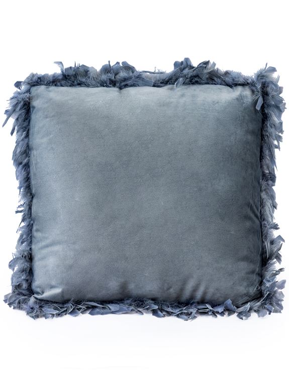 Silver/Grey Feather Edges Square Velvet Cushion