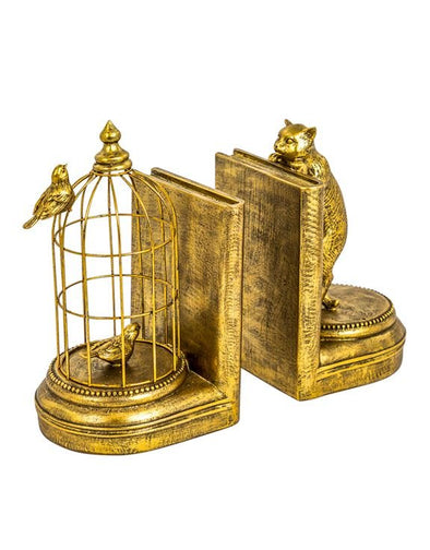 Antique Gold Curious Pair of Cat Bookends - EMPORIUM WORTHING