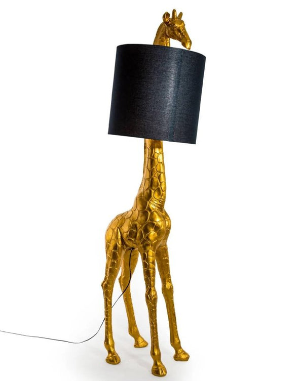 Antique Gold Giraffe Floor Lamp with Black Shade - EMPORIUM WORTHING