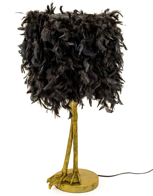 Antique Gold Large Bird Leg Table Lamp with Black Feather Shade - EMPORIUM WORTHING