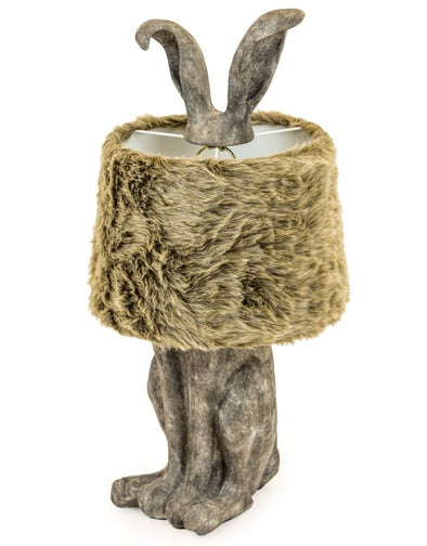 Antique Grey Rabbit Ears Lamp with Fur Shade - EMPORIUM WORTHING