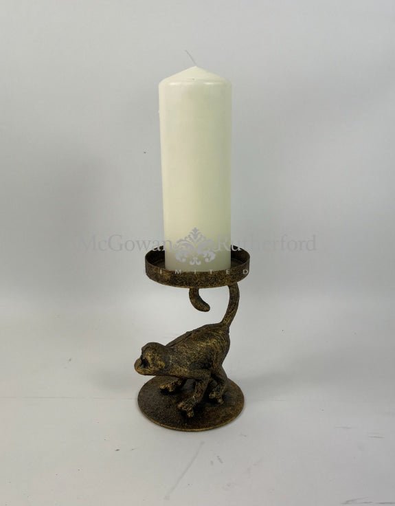 Antiqued Crouching Monkey Candle Holder With Glass Cover - EMPORIUM WORTHING