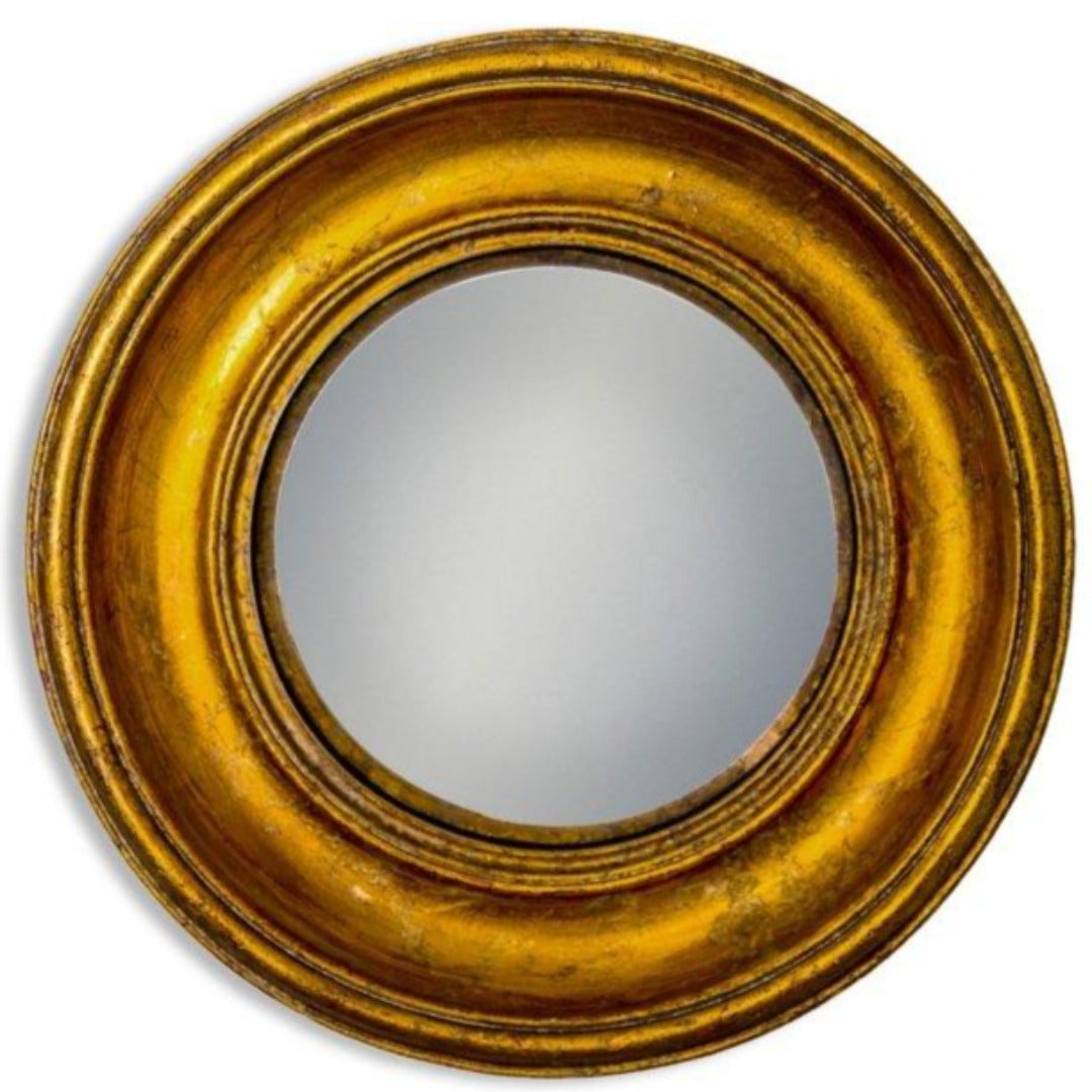 ANTIQUED GOLD DEEP FRAMED MEDIUM CONVEX MIRROR - EMPORIUM WORTHING