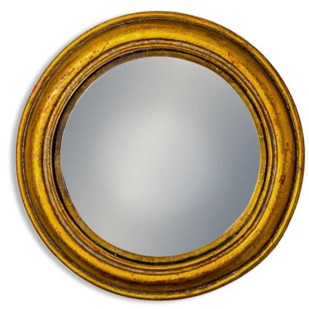 ANTIQUED GOLD ROUNDED FRAMED MEDIUM CONVEX MIRROR - EMPORIUM WORTHING