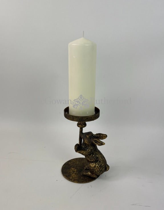 Antiqued Rabbit Candle Holder With Glass Cover - EMPORIUM WORTHING