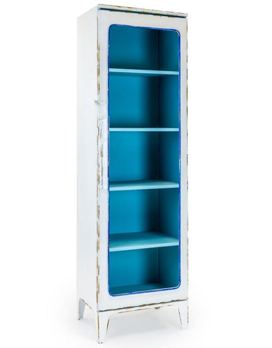 Antiqued White Metal Pharmacy Style Cabinet - EMPORIUM WORTHING