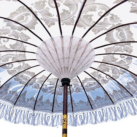 Balinese Sun Parasol, White and Gold - EMPORIUM WORTHING