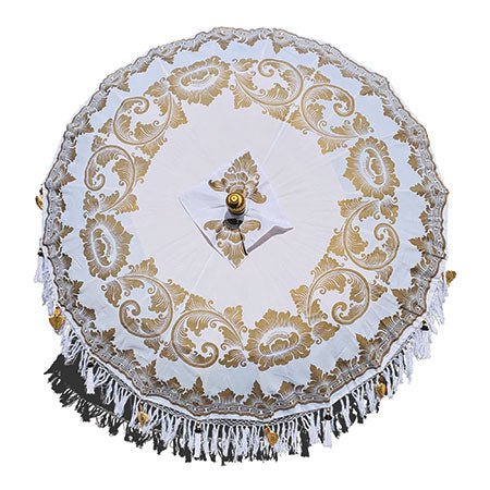 Balinese Sun Parasol, White and Gold - EMPORIUM WORTHING