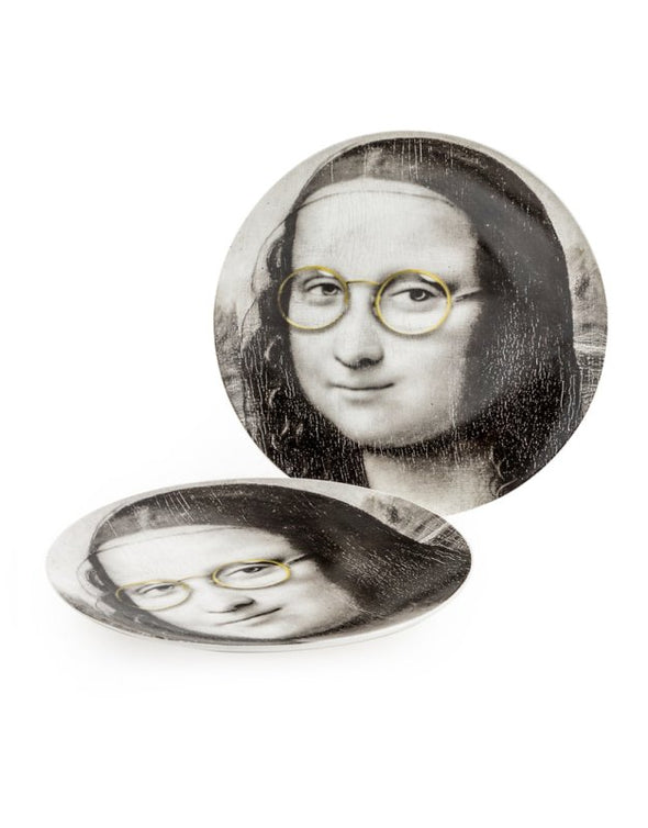 Black and White Mona Lisa 10" Ceramic Plate, Glasses - EMPORIUM WORTHING