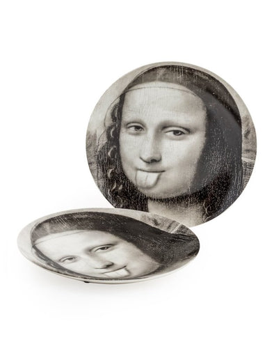 Black and White Mona Lisa Face 10" Ceramic Plates - Tongue - EMPORIUM WORTHING