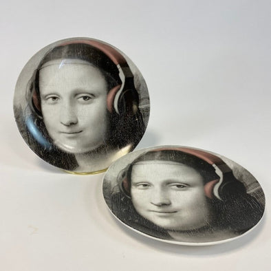 Black and White Mona Lisa Face 7" Ceramic Plates - Headphone - EMPORIUM WORTHING