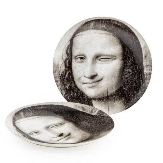 BLACK AND WHITE MONA LISA FACE, WINK 10" CERAMIC PLATES - EMPORIUM WORTHING