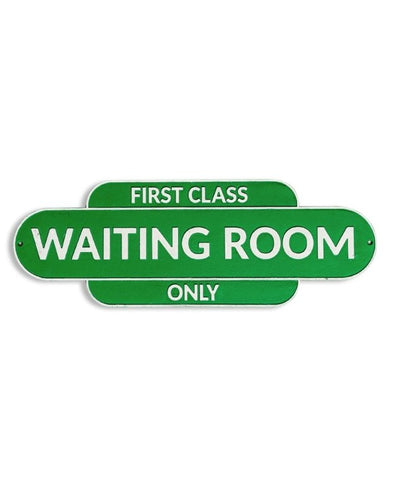 Cast Iron Antiqued Green & White "First Class Waiting Room" Wall Sign - EMPORIUM WORTHING