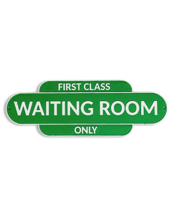 Cast Iron Antiqued Green & White "First Class Waiting Room" Wall Sign - EMPORIUM WORTHING