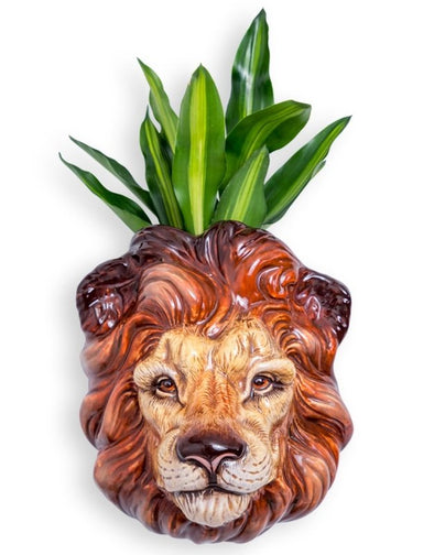 Ceramic Lion Head Wall Sconce Vase - EMPORIUM WORTHING