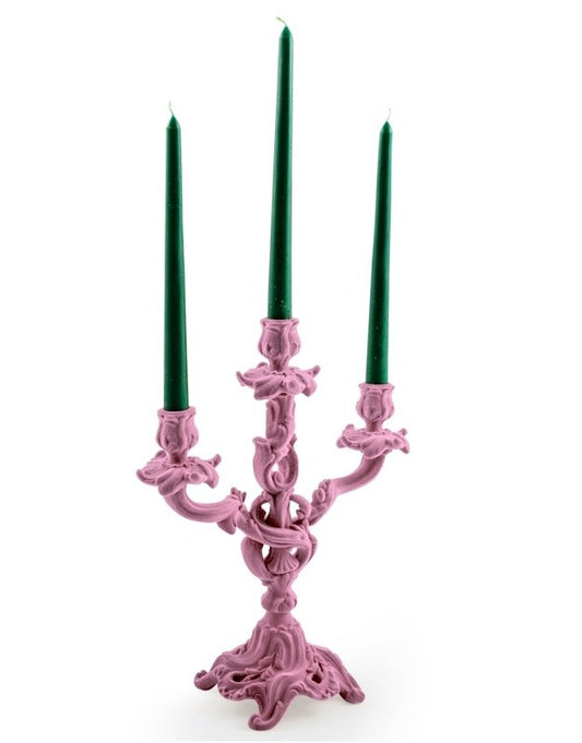 Dusty Pink Flock Ornate Candelabra - EMPORIUM WORTHING