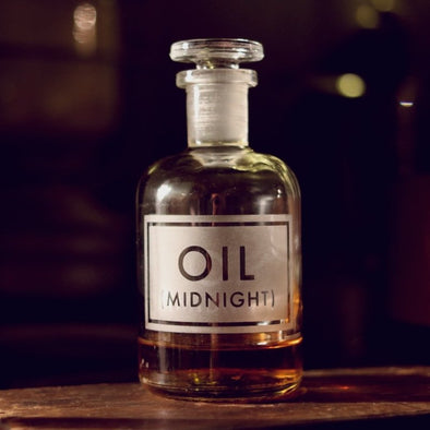 Gorgeous Etched Apothecary Glass Bottles : Midnight Oil - EMPORIUM WORTHING