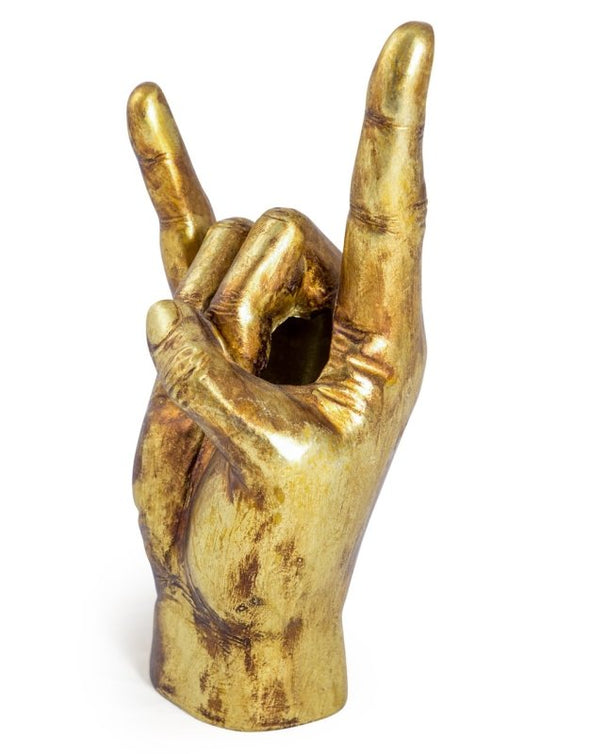 Large Antiqued Gold 'Rock On!' Hand Ornament/Vase - EMPORIUM WORTHING