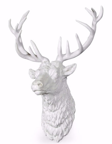 Large Bright White Stag Wall Head - EMPORIUM WORTHING