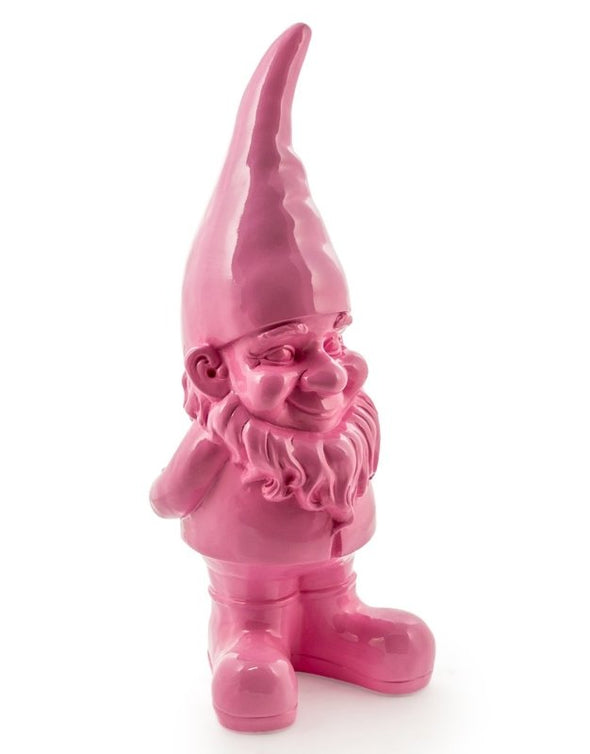 Large Terracota Bright Pink Ornamental Standing Gnome Figurine - EMPORIUM WORTHING