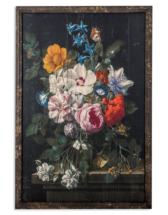 Large Vintage Dutch Style Antiqued Boho Floral Wall Print - EMPORIUM WORTHING