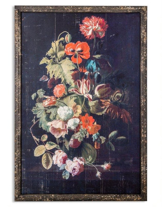 Large Vintage Dutch Style Antiqued Boho Floral Wall Print - EMPORIUM WORTHING