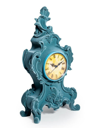 Light Blue/Grey Flock Ornate Mantle Clock - EMPORIUM WORTHING