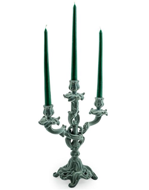 Light Grey/Blue Flock Ornate Candelabra - EMPORIUM WORTHING