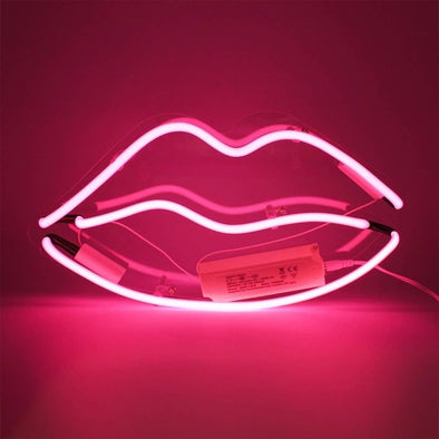 'Lips' Glass Neon Wall Sign - Pink - EMPORIUM WORTHING