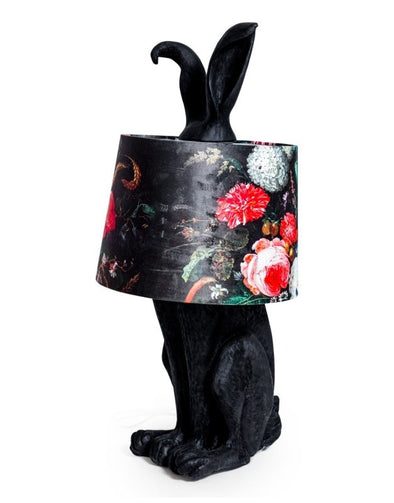 Matt Black Rabbit Ears Lamp with Boho Floral Shade - EMPORIUM WORTHING