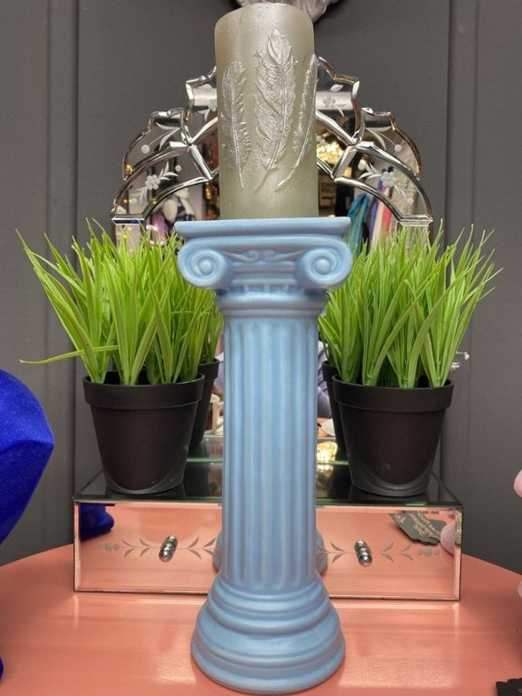 Matt Light Blue Large Ionic Column Ceramic Candle Holder - EMPORIUM WORTHING