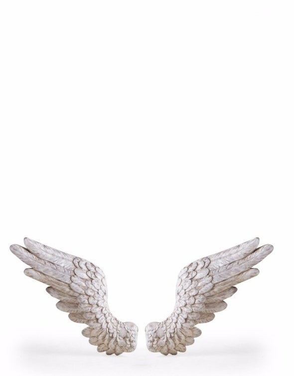 PAIR OF ANTIQUE WHITE ANGEL WINGS WALL DECOR - EMPORIUM WORTHING