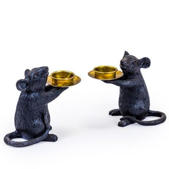 Pair of Black Mouse Candle Holders PAIR OF BLACK MOUSE CANDLE HOLDERS - EMPORIUM WORTHING