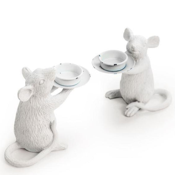 PAIR OF WHITE MOUSE CANDLE HOLDERS - EMPORIUM WORTHING