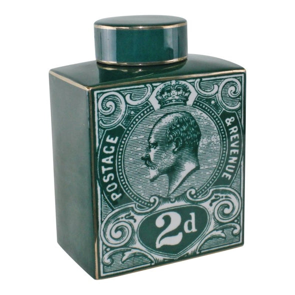 Postage Stamp Decorative Ginger Jar, Green - EMPORIUM WORTHING