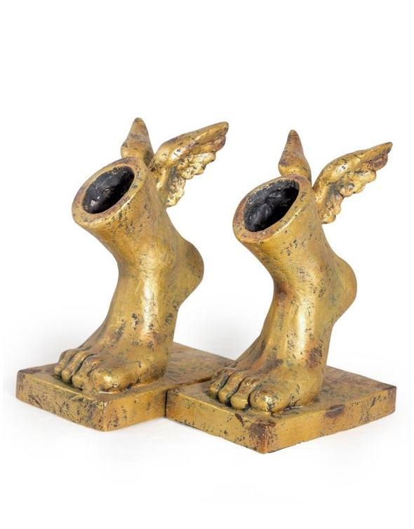 Set of 2 Gold Winged Foot Planters - EMPORIUM WORTHING