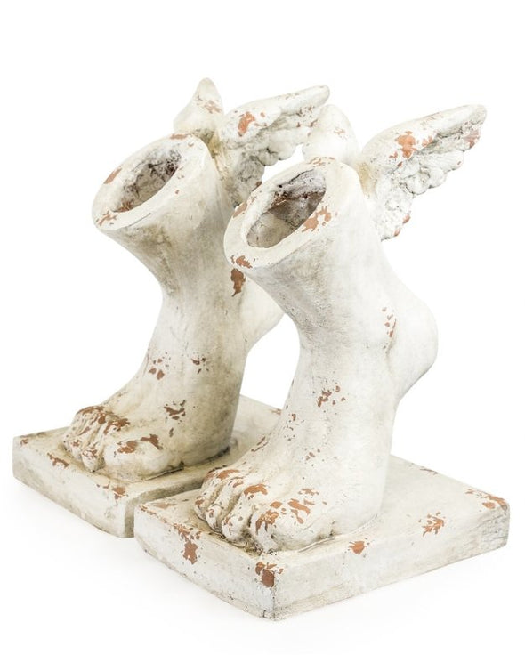 Set of 2 Rustic Stone Effect Winged Foot Planters - EMPORIUM WORTHING