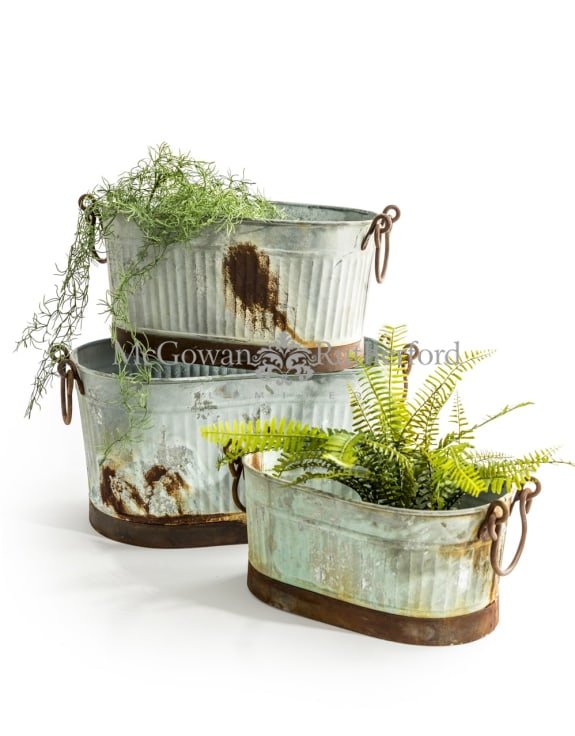 Set Of 3 Oxidised-Metal Effect Rustic Planters - EMPORIUM WORTHING