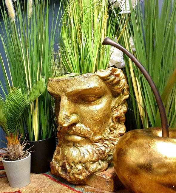 Tall Antiqued Gold Classical Face Planter - EMPORIUM WORTHING
