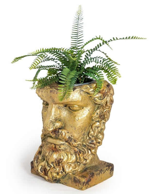 Tall Antiqued Gold Classical Face Planter - EMPORIUM WORTHING