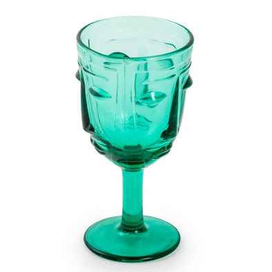 Teal Deco Face Wine Glasses - EMPORIUM WORTHING